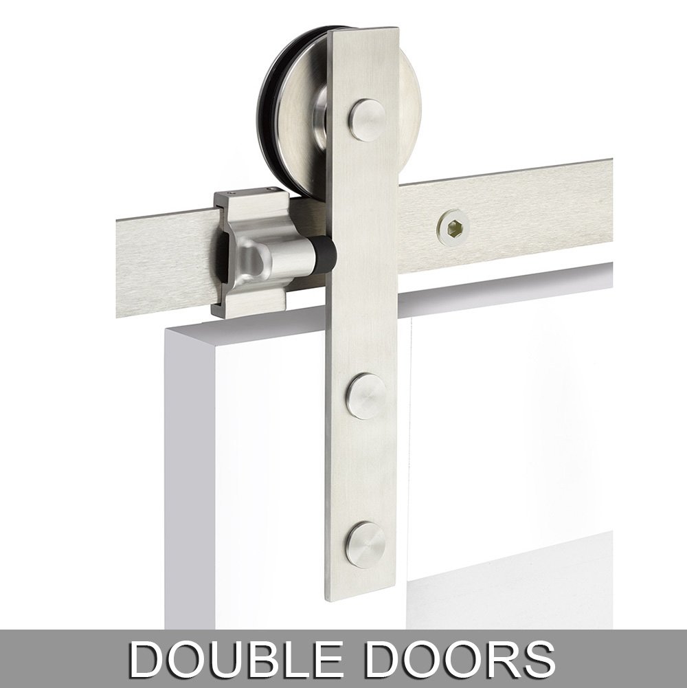Emtek Modern Rectangular Face Mount 16' Track with Solid Wheel & Flat Fastener for Double Doors in Brushed Stainless Steel