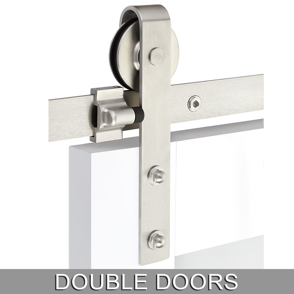Emtek Classic Face Mount 10' Track with Solid Wheel & Classic Fastener for Double Doors in Brushed Stainless Steel