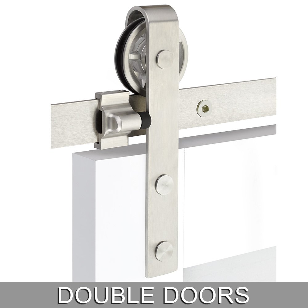 Emtek Classic Face Mount 10' Track with Spoked Wheel & Flat Fastener for Double Doors in Brushed Stainless Steel