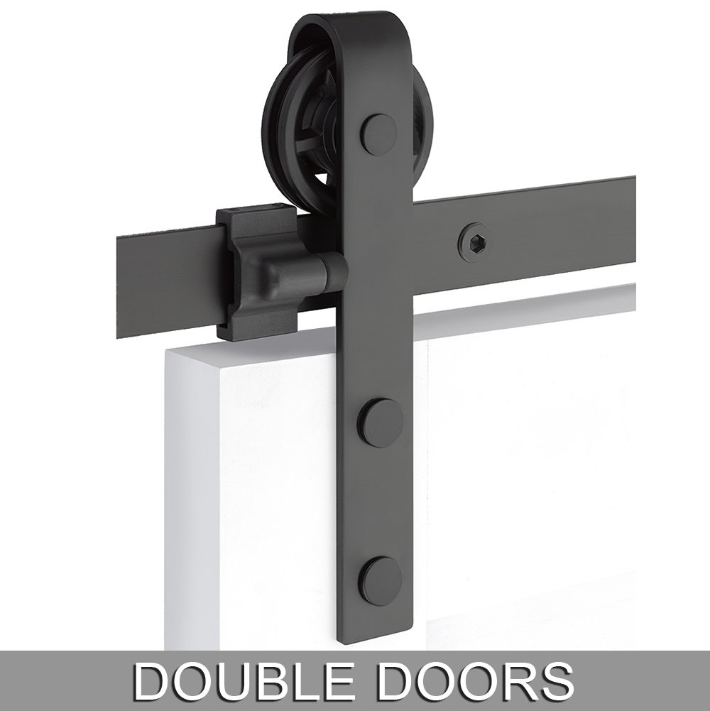 Emtek Classic Face Mount 10' Track with Spoked Wheel & Flat Fastener for Double Doors in Flat Black