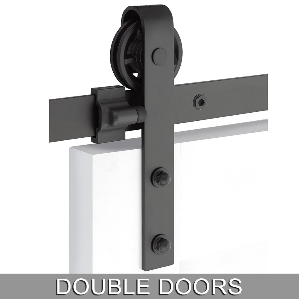 Emtek Classic Face Mount 16' Track with Spoked Wheel & Classic Fastener for Double Doors in Flat Black