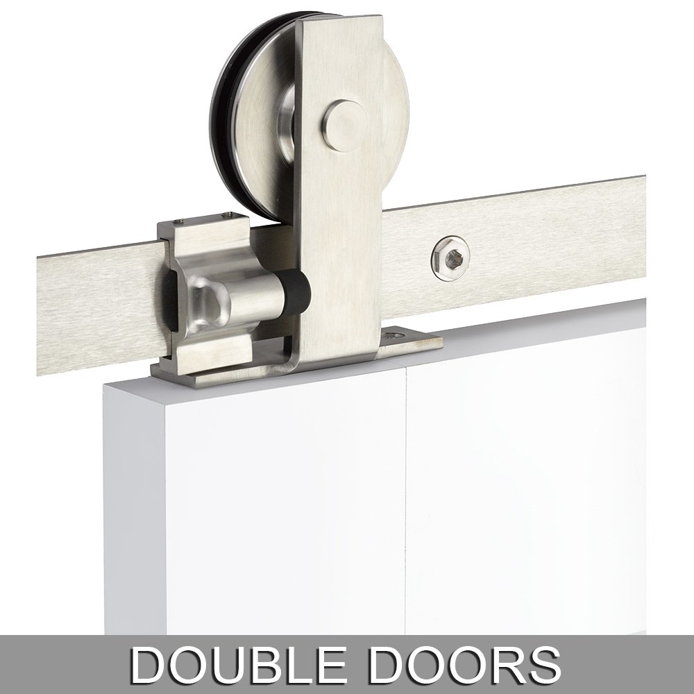 Emtek Modern Rectangular Top Mount 10' Track with Solid Wheel & Classic Fastener for Double Doors in Brushed Stainless Steel
