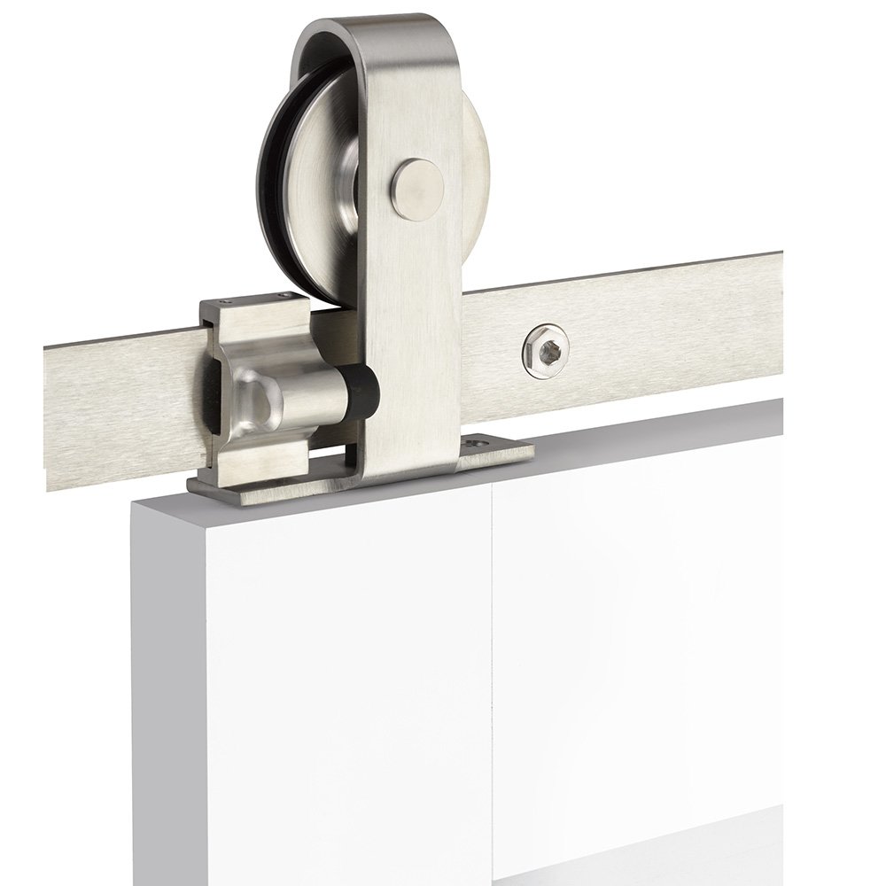 Emtek Classic Top Mount 5' Track with Solid Wheel & Classic Fastener in Brushed Stainless Steel