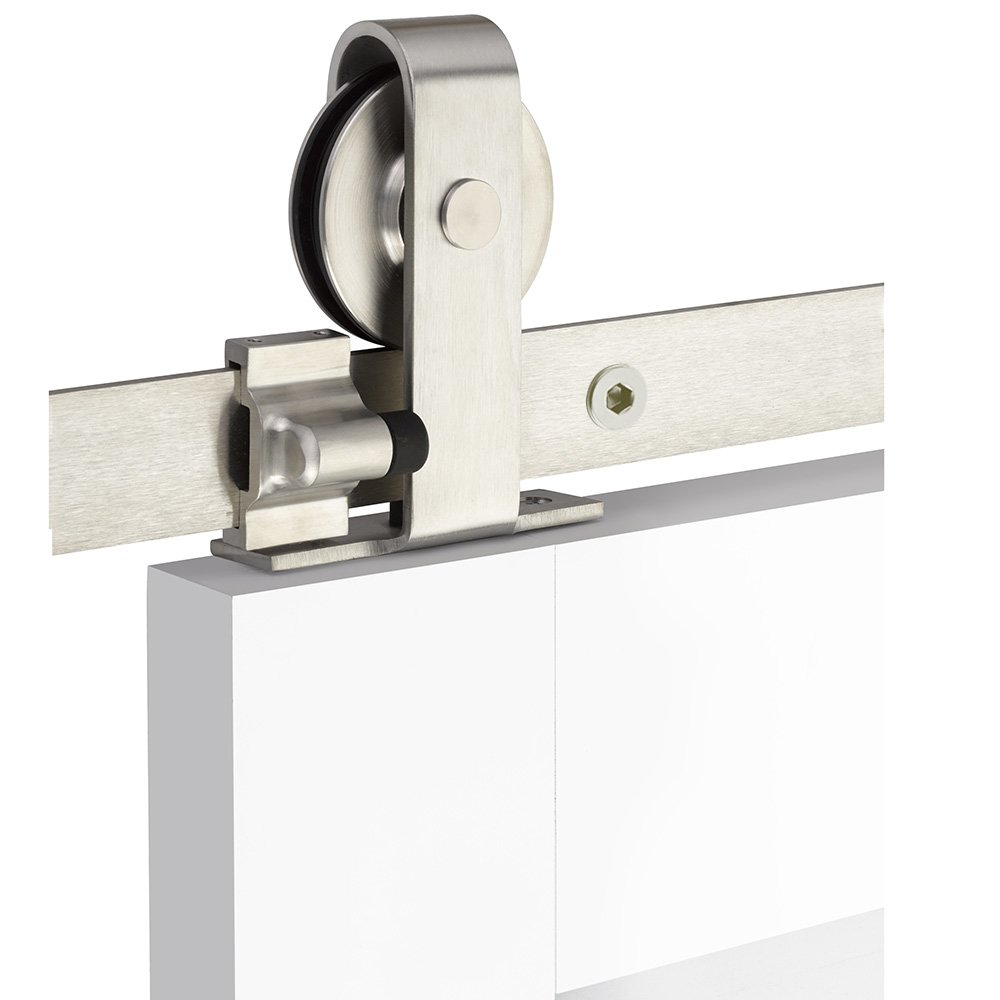 Emtek Classic Top Mount 5' Track with Solid Wheel & Flat Fastener in Brushed Stainless Steel