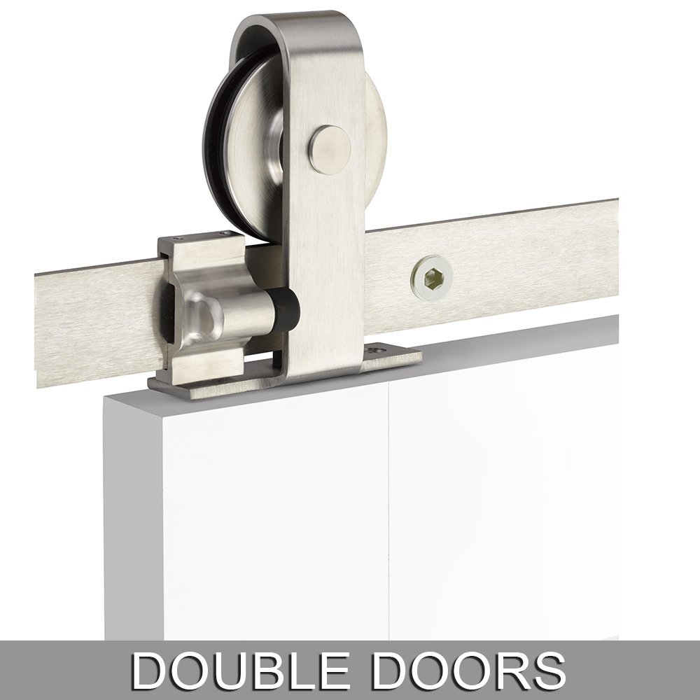 Emtek Classic Top Mount 10' Track with Solid Wheel & Flat Fastener for Double Doors in Brushed Stainless Steel