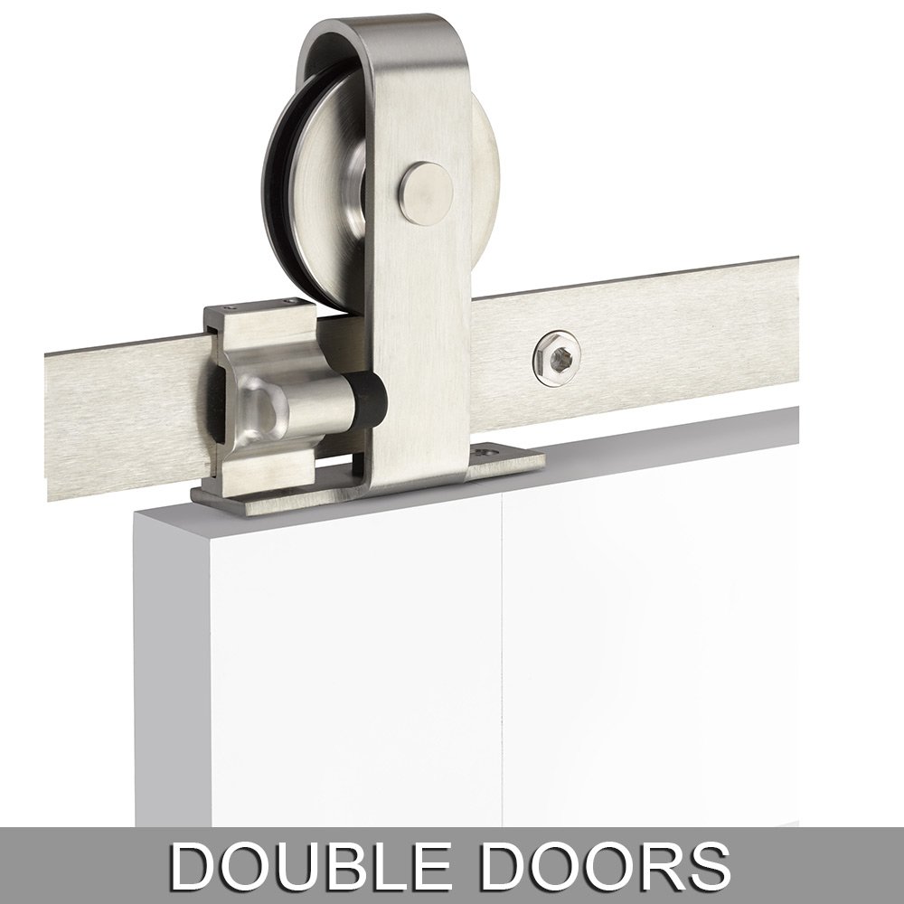 Emtek Classic Top Mount 16' Track with Solid Wheel & Classic Fastener for Double Doors in Brushed Stainless Steel