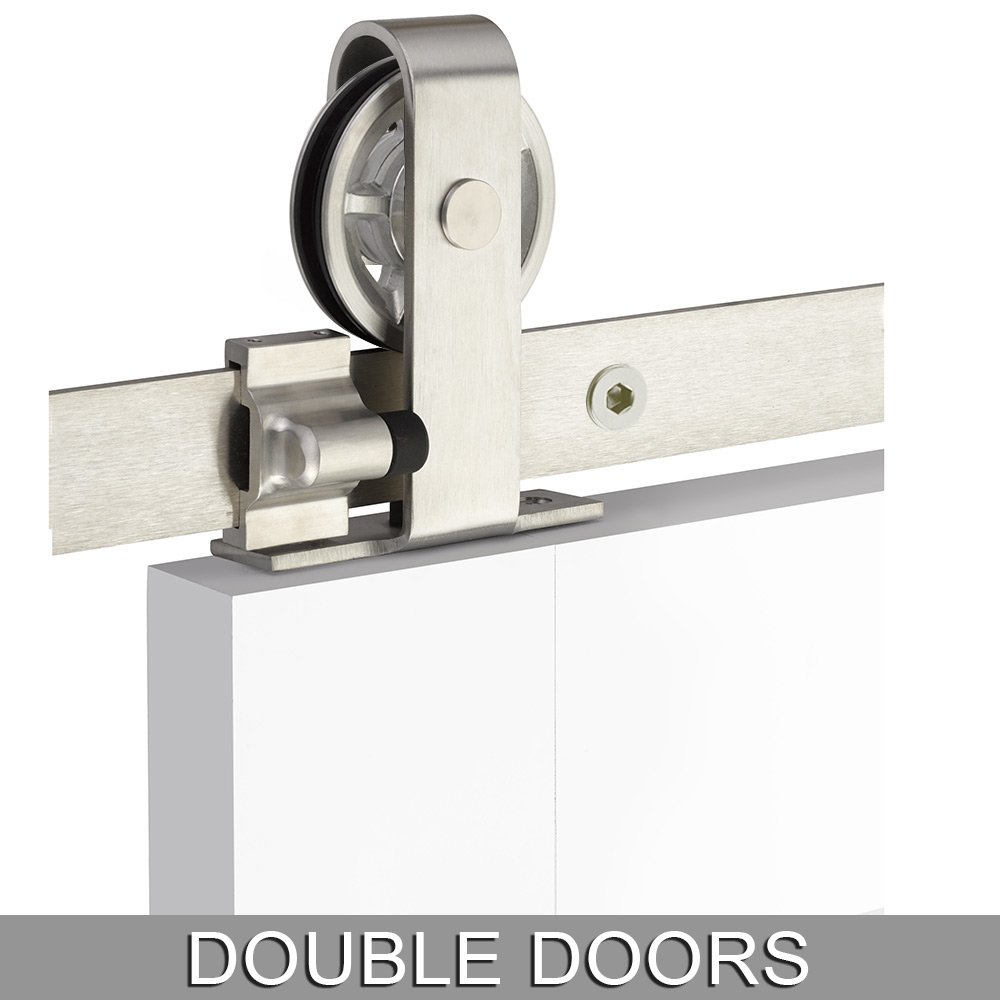 Emtek Classic Top Mount 16' Track with Spoked Wheel & Flat Fastener for Double Doors in Brushed Stainless Steel