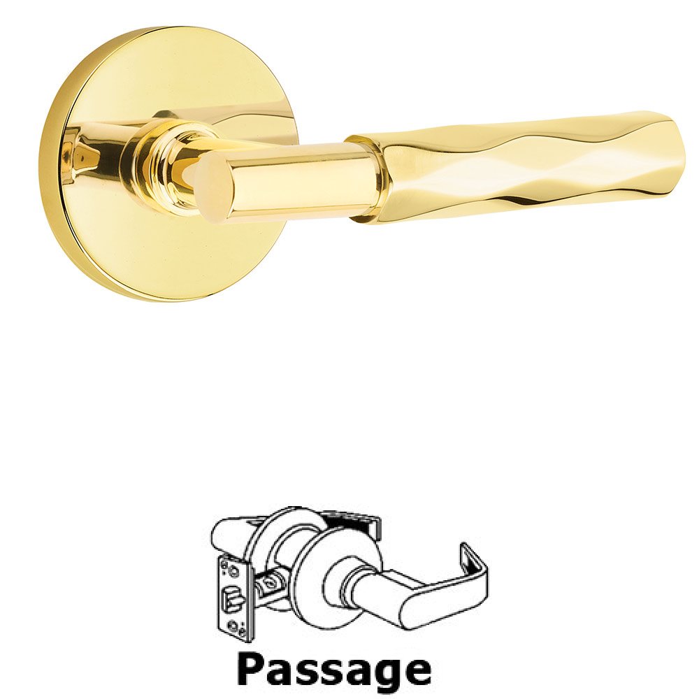 Emtek Passage Tribeca Lever with T-Bar Stem and Concealed Screws Disc Rose in Unlacquered Brass