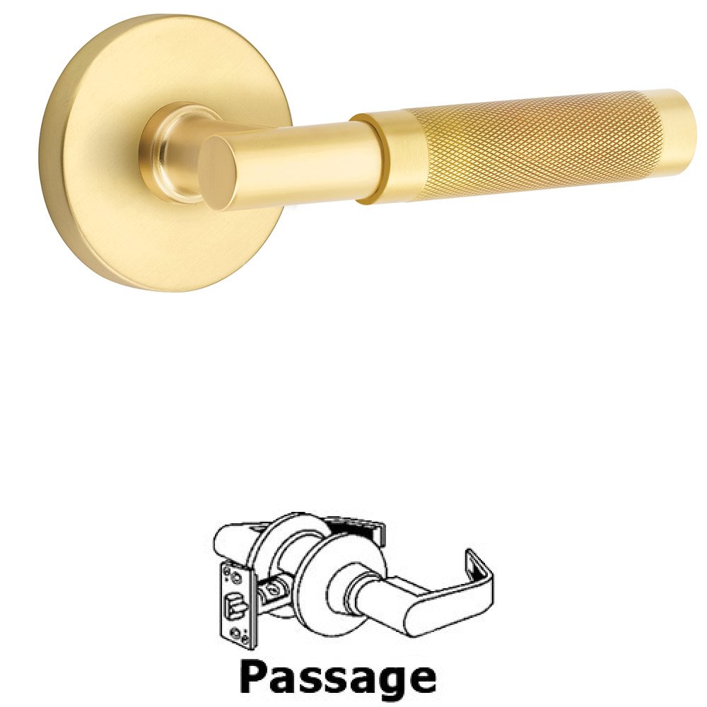 Emtek Passage Knurled Lever with T-Bar Stem and Concealed Screws Disc Rose in Satin Brass