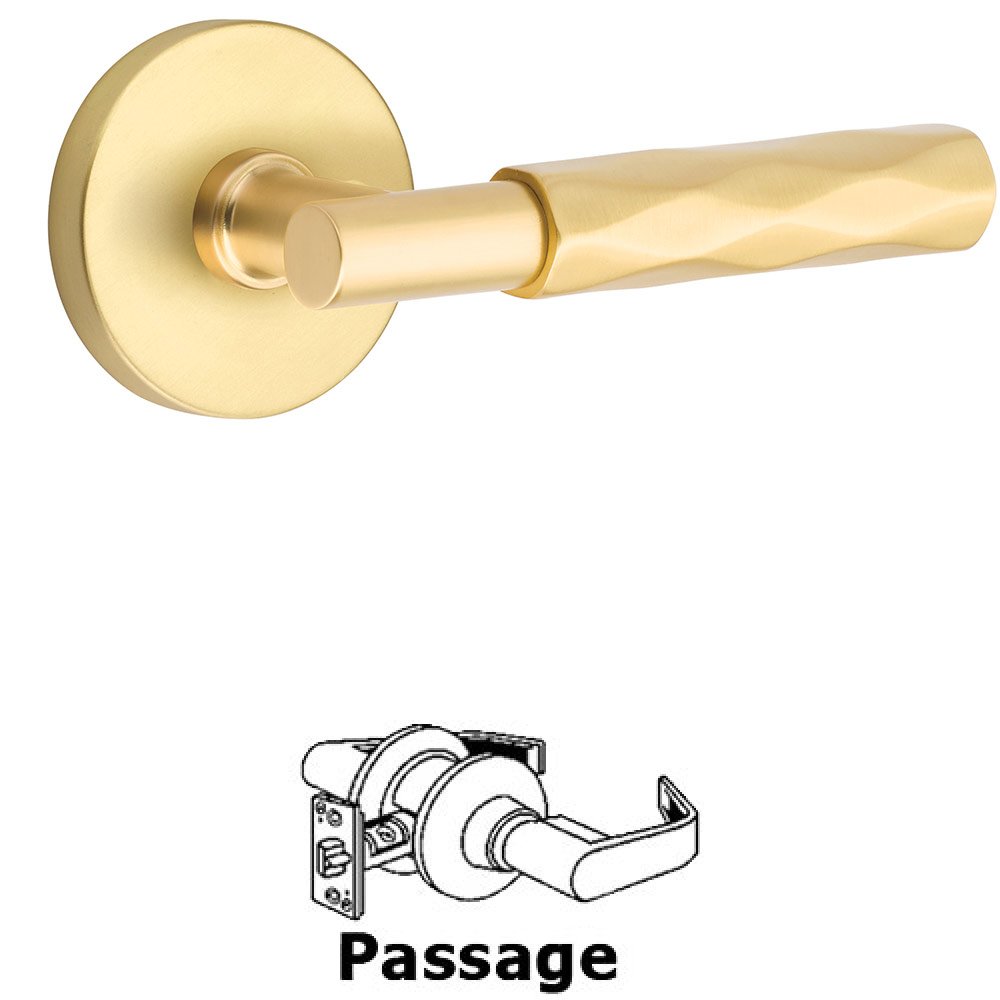Emtek Passage Tribeca Lever with T-Bar Stem and Concealed Screws Disc Rose in Satin Brass