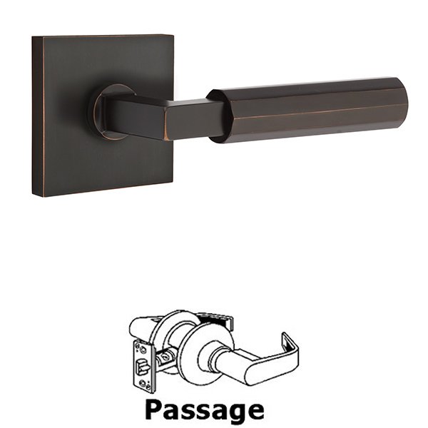 Emtek Passage Faceted Lever with L-Square Stem and Concealed Screws Square Rose in Oil Rubbed Bronze