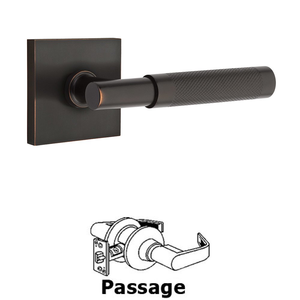 Emtek Passage Knurled Lever with T-Bar Stem and Concealed Screws Square Rose in Oil Rubbed Bronze