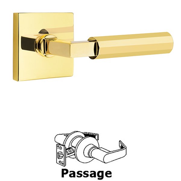 Emtek Passage Faceted Lever with L-Square Stem and Concealed Screws Square Rose in Unlacquered Brass