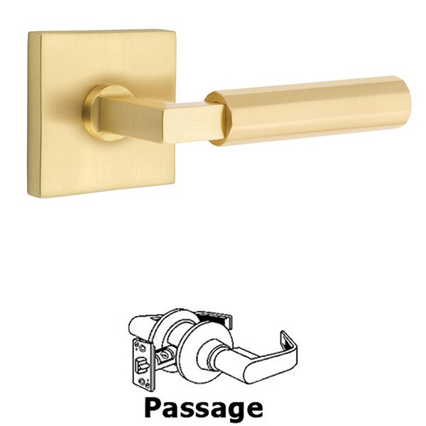 Emtek Passage Faceted Lever with L-Square Stem and Concealed Screws Square Rose in Satin Brass