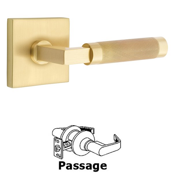 Emtek Passage Knurled Lever with L-Square Stem and Concealed Screws Square Rose in Satin Brass