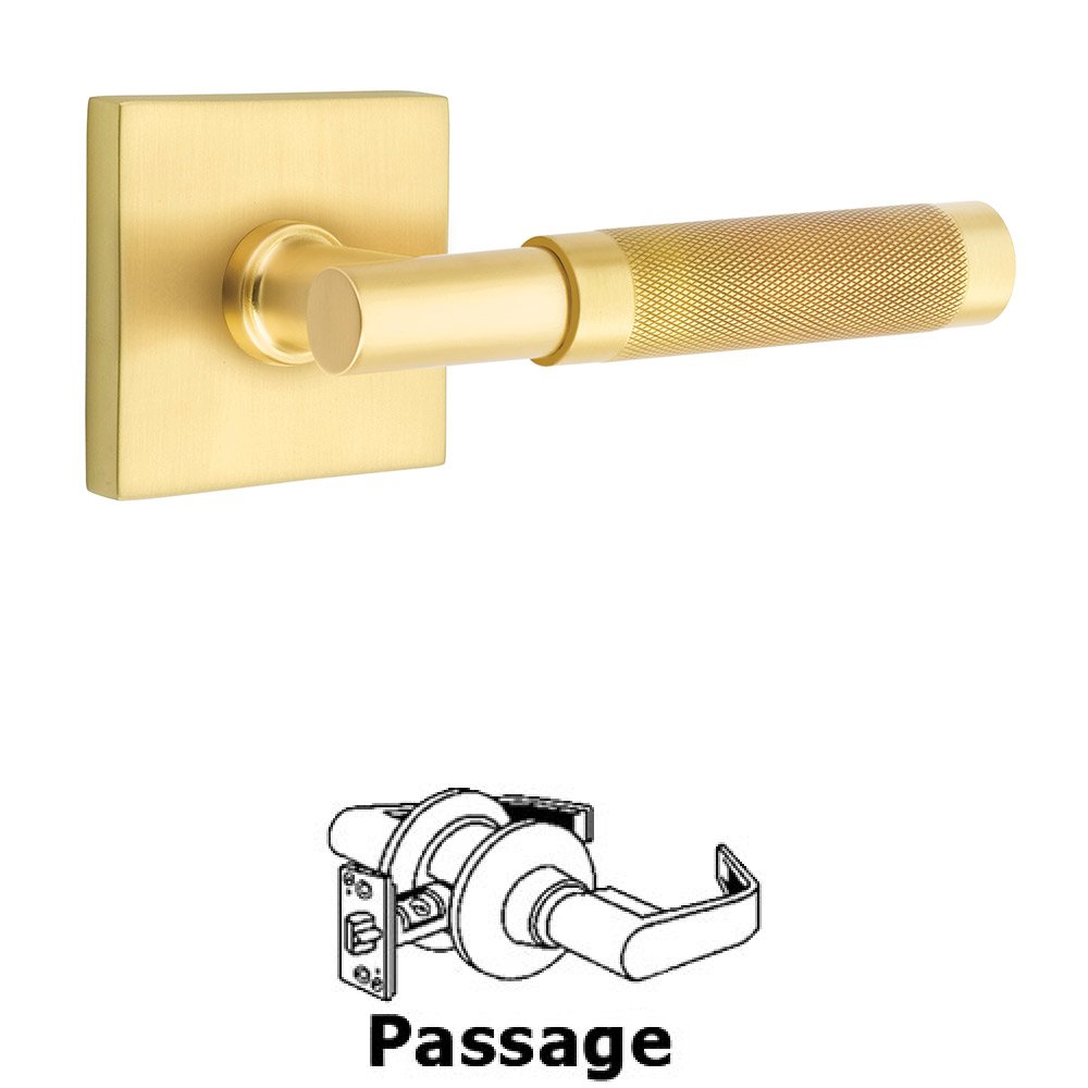 Emtek Passage Knurled Lever with T-Bar Stem and Concealed Screws Square Rose in Satin Brass
