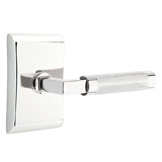 Emtek Passage Knurled Lever with L-Square Stem and Concealed Screws Neos Rose in Polished Chrome