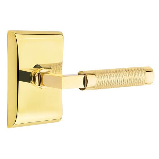 Emtek Passage Knurled Lever with L-Square Stem and Concealed Screws Neos Rose in Unlacquered Brass