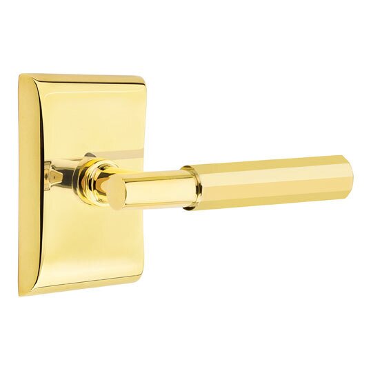 Emtek Passage Faceted Lever with T-Bar Stem and Concealed Screws Neos Rose in Unlacquered Brass