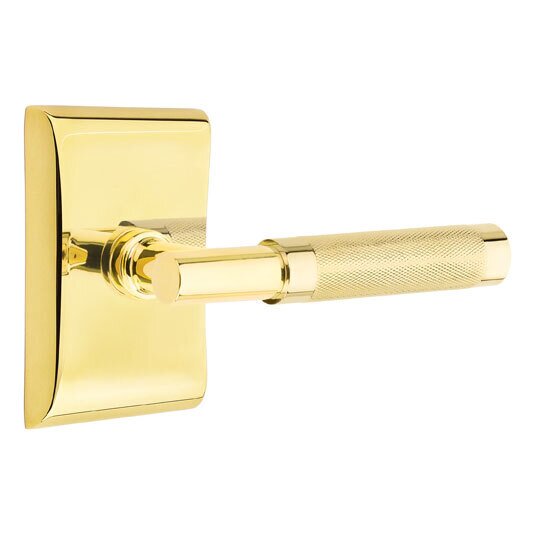 Emtek Passage Knurled Lever with T-Bar Stem and Concealed Screws Neos Rose in Unlacquered Brass
