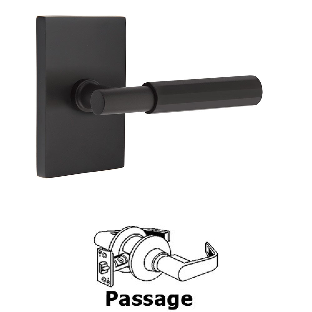 Emtek Passage Faceted Lever with T-Bar Stem and Concealed Screws Modern Rectangular Rose in Flat Black