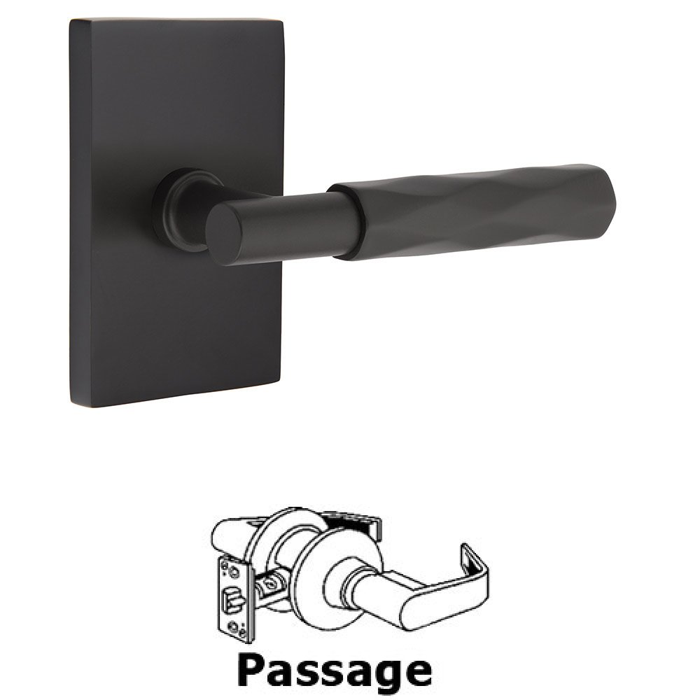 Emtek Passage Tribeca Lever with T-Bar Stem and Concealed Screws Modern Rectangular Rose in Flat Black