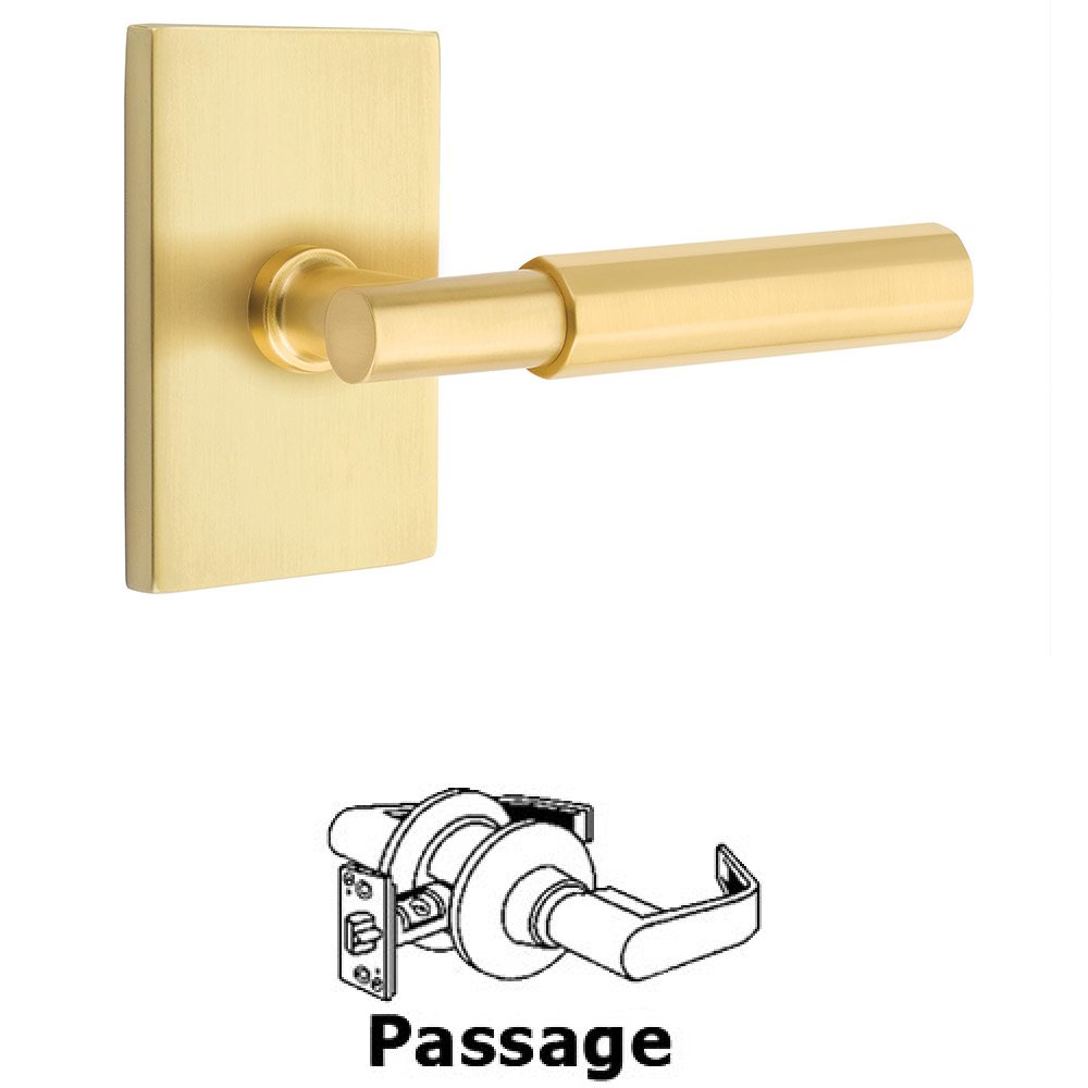 Emtek Passage Faceted Lever with T-Bar Stem and Concealed Screws Modern Rectangular Rose in Satin Brass