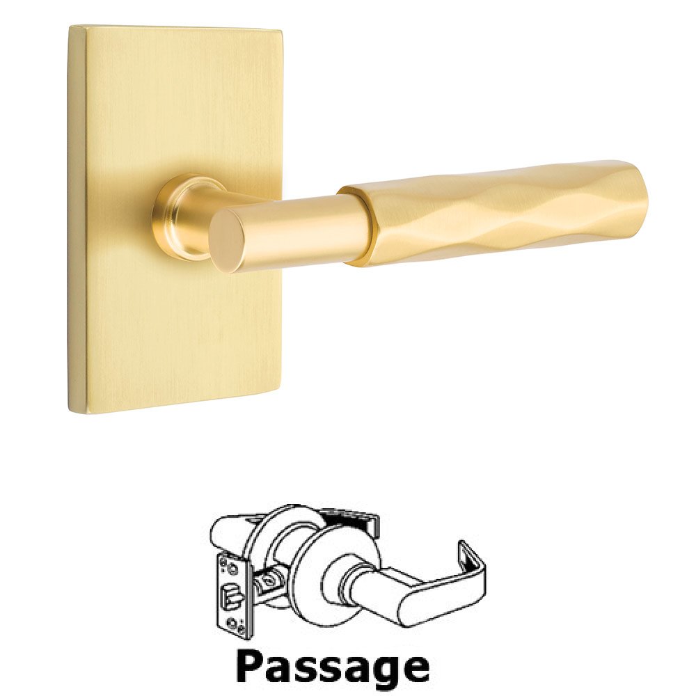 Emtek Passage Tribeca Lever with T-Bar Stem and Concealed Screws Modern Rectangular Rose in Satin Brass