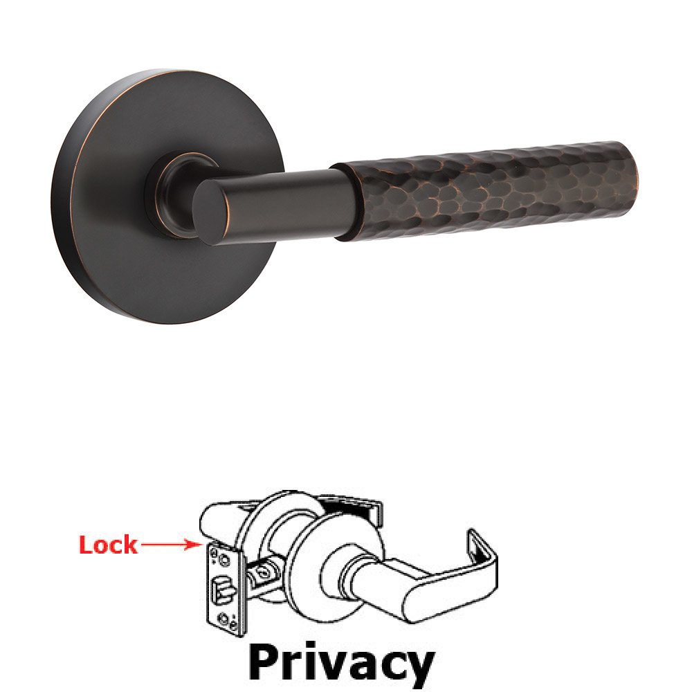 Emtek Privacy Hammered Lever with T-Bar Stem and Concealed Screws Disc Rose in Oil Rubbed Bronze
