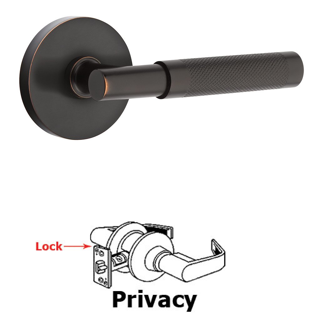 Emtek Privacy Knurled Lever with T-Bar Stem and Concealed Screws Disc Rose in Oil Rubbed Bronze