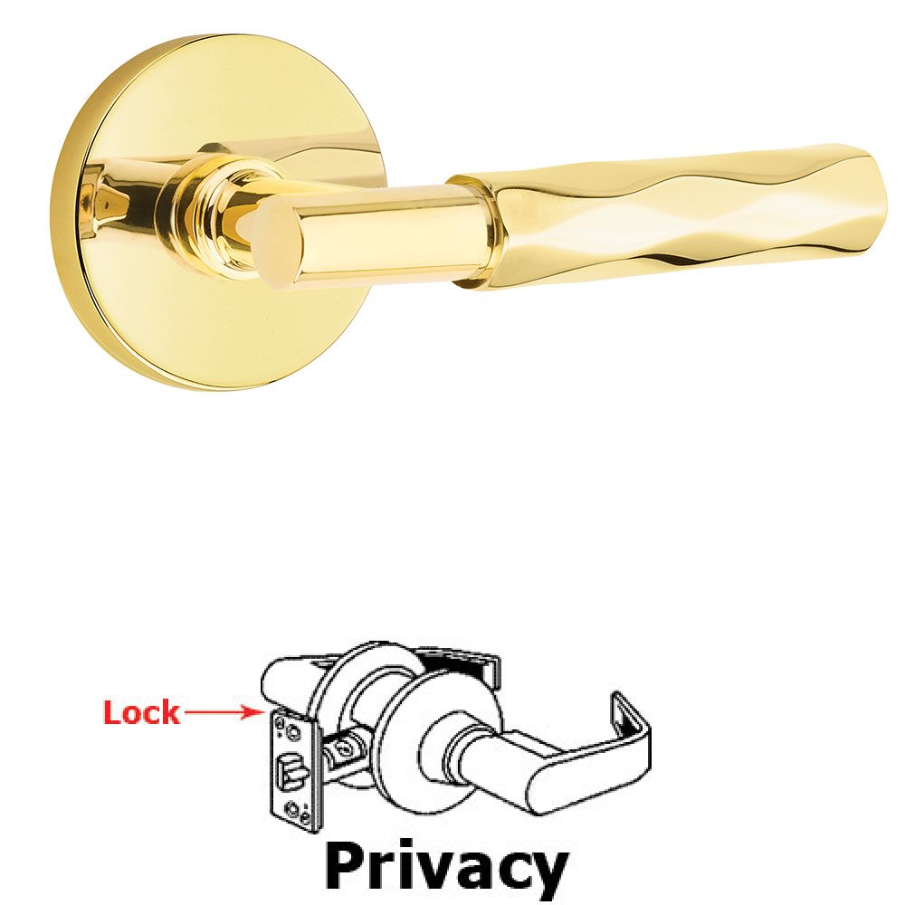 Emtek Privacy Tribeca Lever with T-Bar Stem and Concealed Screws Disc Rose in Unlacquered Brass