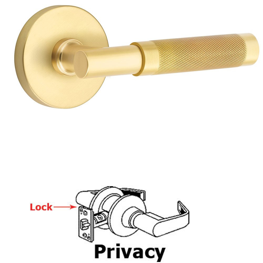 Emtek Privacy Knurled Lever with T-Bar Stem and Concealed Screws Disc Rose in Satin Brass