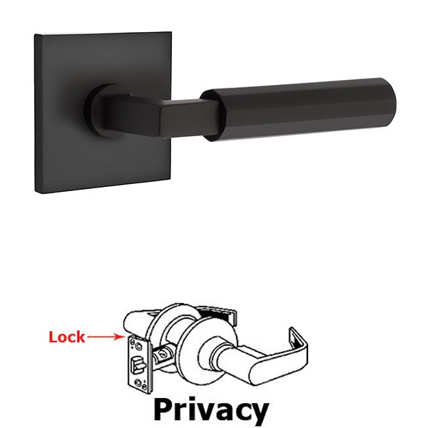 Emtek Privacy Faceted Lever with L-Square Stem and Concealed Screws Square Rose in Flat Black