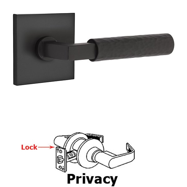 Emtek Privacy Hammered Lever with L-Square Stem and Concealed Screws Square Rose in Flat Black