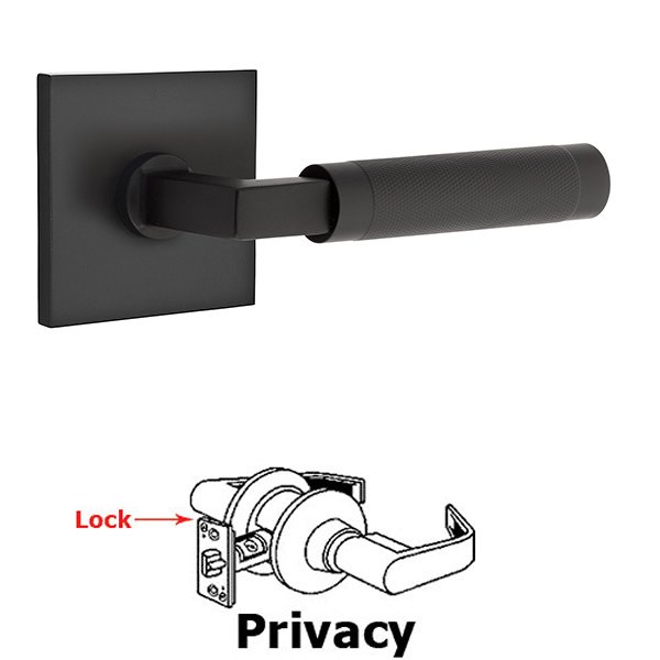 Emtek Privacy Knurled Lever with L-Square Stem and Concealed Screws Square Rose in Flat Black