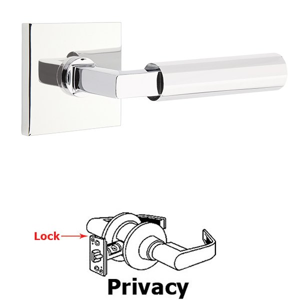 Emtek Privacy Faceted Lever with L-Square Stem and Concealed Screws Square Rose in Polished Chrome