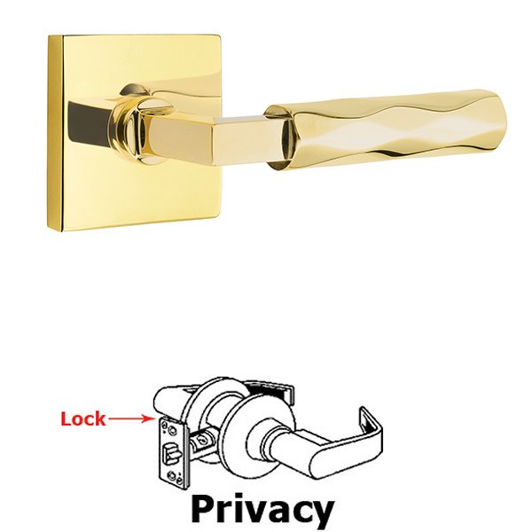 Emtek Privacy Tribeca Lever with L-Square Stem and Concealed Screws Square Rose in Unlacquered Brass