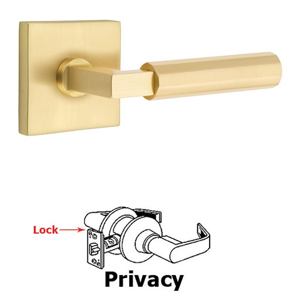 Emtek Privacy Faceted Lever with L-Square Stem and Concealed Screws Square Rose in Satin Brass