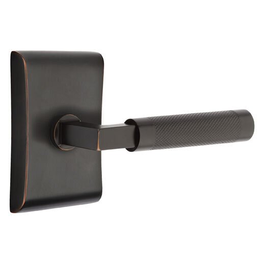 Emtek Privacy Knurled Lever with L-Square Stem and Concealed Screws Neos Rose in Oil Rubbed Bronze