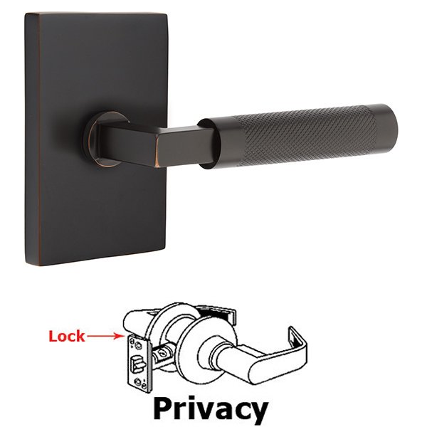 Emtek Privacy Knurled Lever with L-Square Stem and Concealed Screws Modern Rectangular Rose in Oil Rubbed Bronze