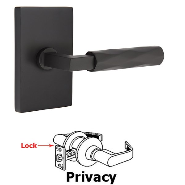 Emtek Privacy Tribeca Lever with L-Square Stem and Concealed Screws Modern Rectangular Rose in Flat Black