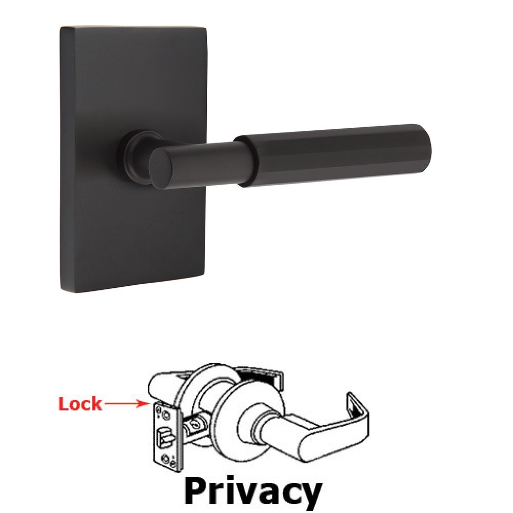 Emtek Privacy Faceted Lever with T-Bar Stem and Concealed Screws Modern Rectangular Rose in Flat Black