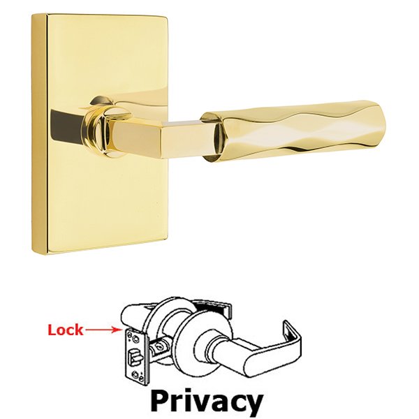 Emtek Privacy Tribeca Lever with L-Square Stem and Concealed Screws Modern Rectangular Rose in Unlacquered Brass