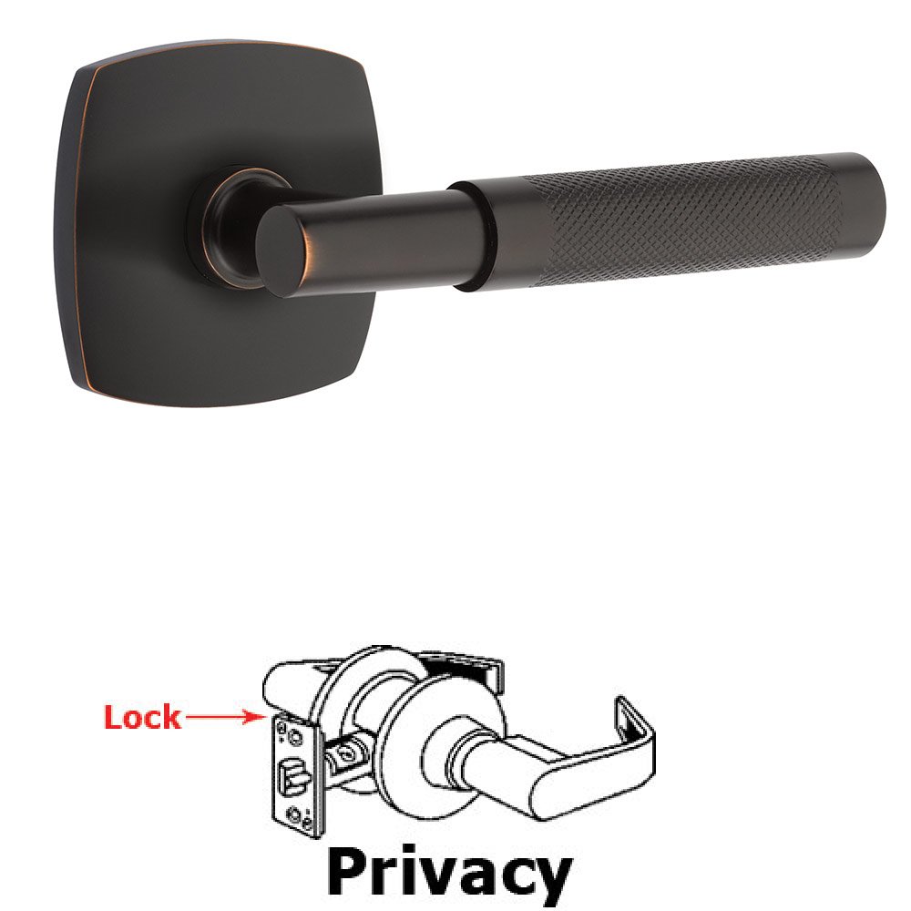 Emtek Privacy Knurled Lever with T-Bar Stem and Concealed Screws Urban Modern Rose in Oil Rubbed Bronze