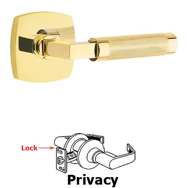 Emtek Privacy Knurled Lever with L-Square Stem and Concealed Screws Urban Modern Rose in Unlacquered Brass