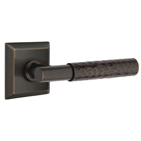 Emtek Privacy Hammered Lever with T-Bar Stem and Concealed Screws Quincy Rose in Oil Rubbed Bronze