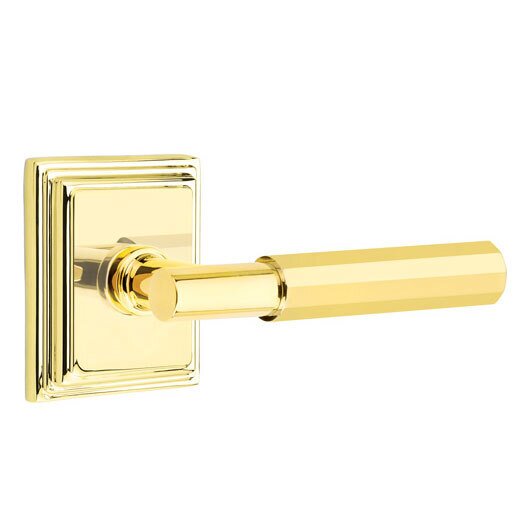 Emtek Privacy Faceted Lever with T-Bar Stem and Concealed Screws Wilshire Rose in Unlacquered Brass