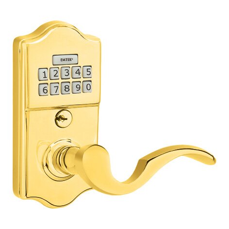 Emtek Cortina Right Hand Classic Lever with Electronic Keypad Lock in Lifetime Polished Brass