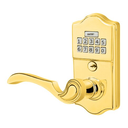 Emtek Coventry Left Hand Classic Lever with Electronic Keypad Lock in Polished Brass