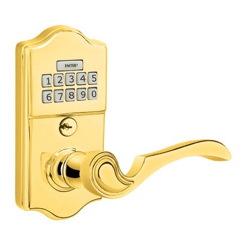 Emtek Coventry Right Hand Classic Lever with Electronic Keypad Lock in Polished Brass